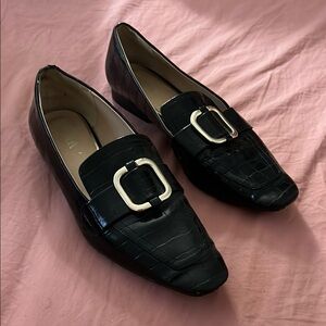 Zara Black Croc-Embossed Loafers with Buckle